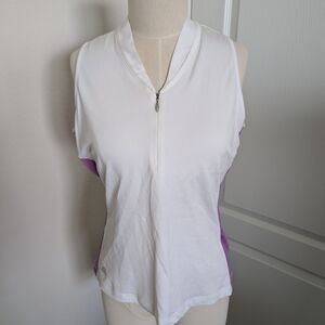 Women's White and Purple Sleeveless Top
